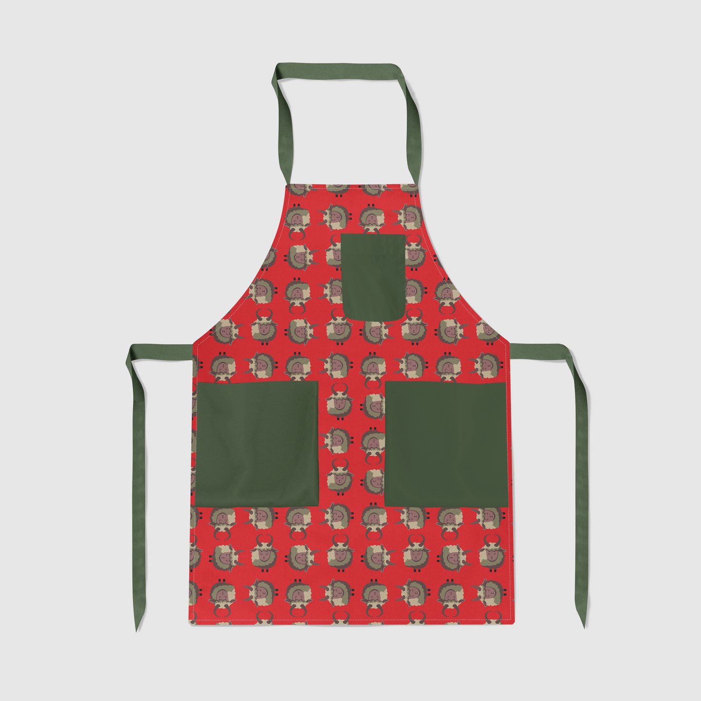 Krampus Full Chef Apron in Red with Dark Green