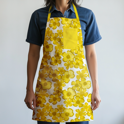 Canary Floral Full Chef Apron - Organic Cotton Canvas Mid-Weight