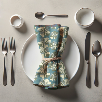 Tropical Cayena Napkin in Blue in Organic Cotton Voile