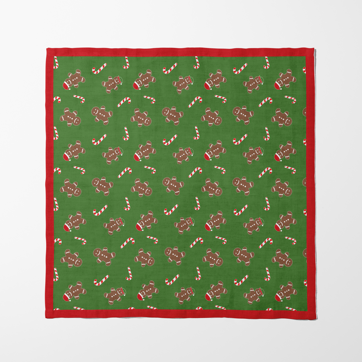 Gingerbread Dudes Napkin in Light Green with Light Red Border