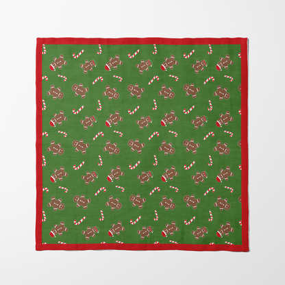 Gingerbread Dudes Napkin in Light Green with Light Red Border