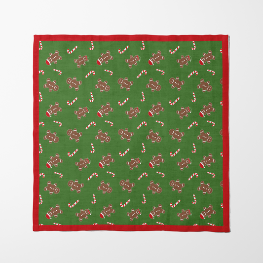 Gingerbread Dudes Napkin in Light Green with Light Red Border