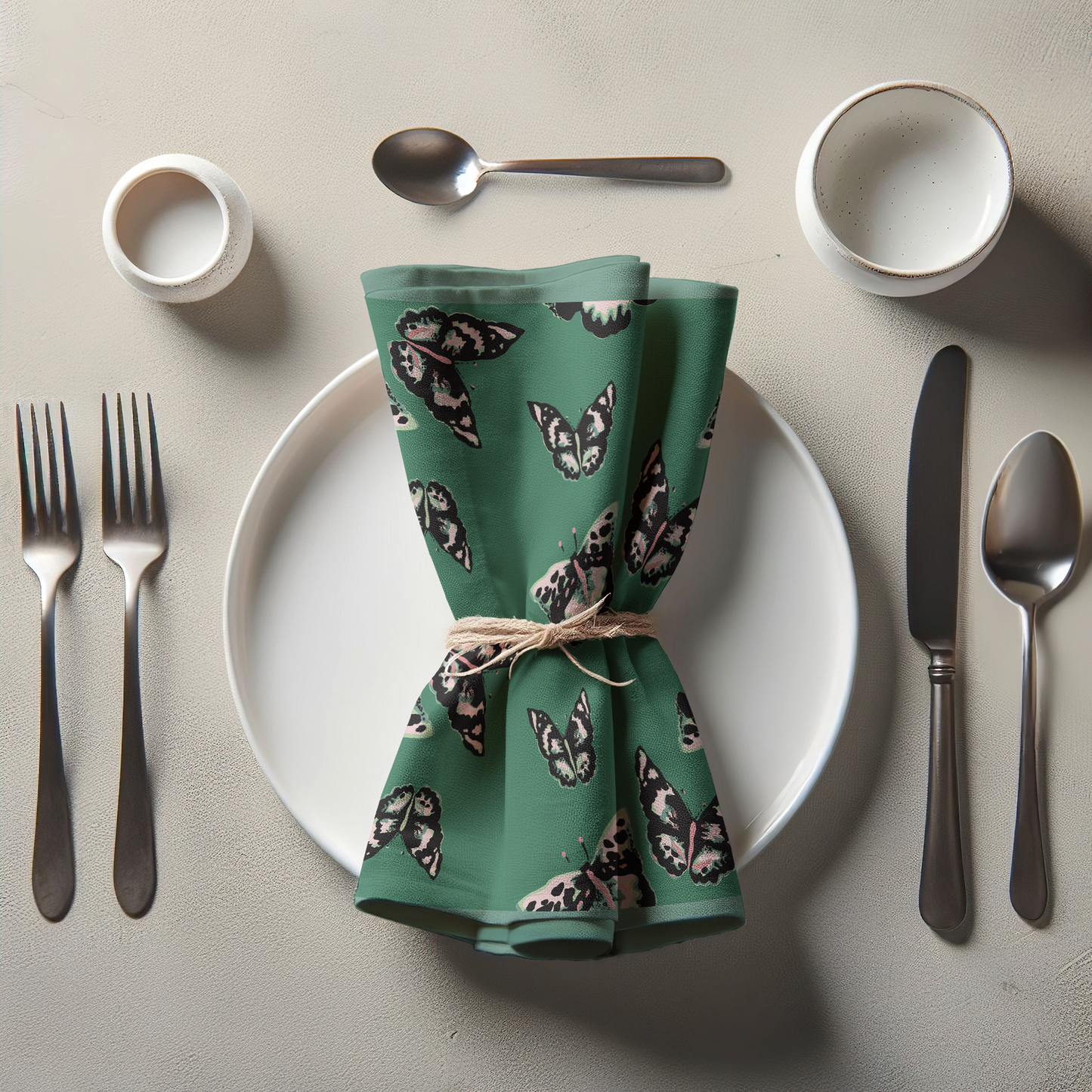 Sweet Butterflies Napkin in Green in Lightweight Linen