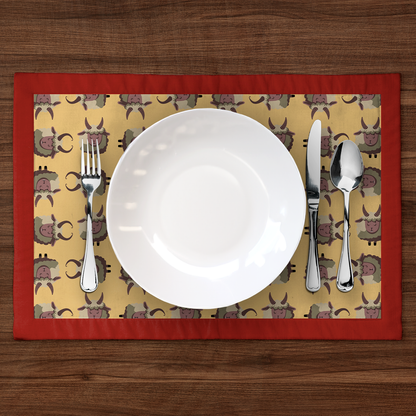 Krampus Placemat in Gold with Dark Red Border