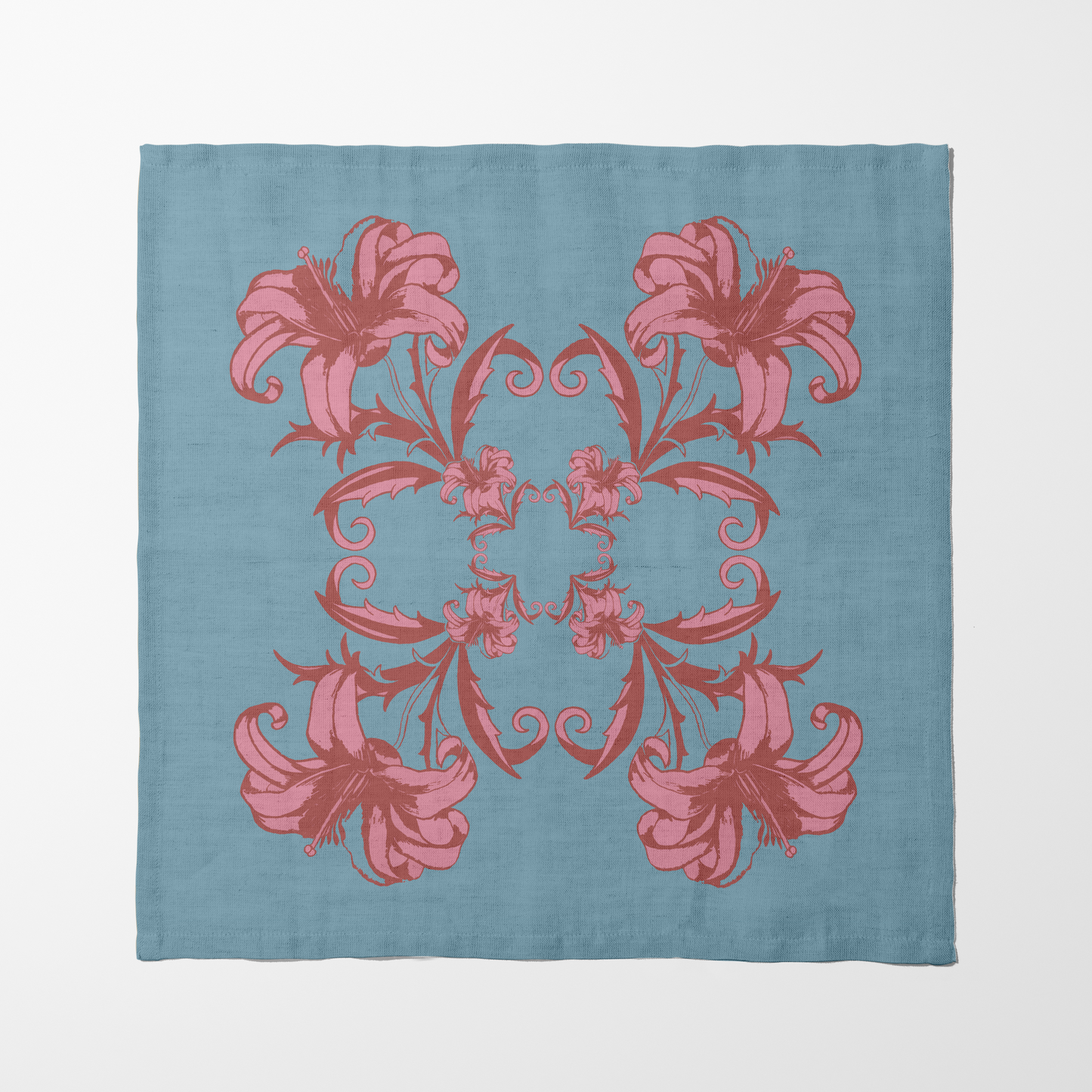 Art Nouveau Flower Napkin in Blue in Lightweight Linen