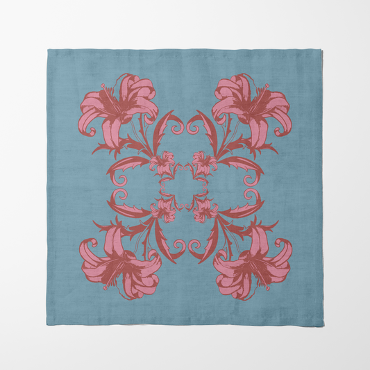 Art Nouveau Flower Napkin in Blue in Lightweight Linen