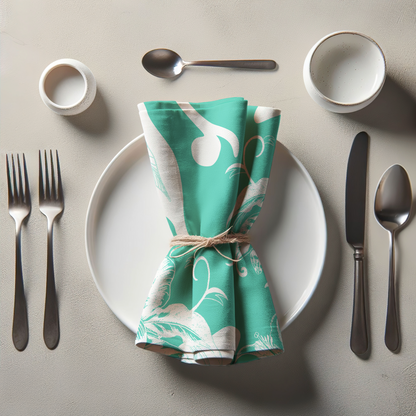 Tropical Paissage Bright Blue Napkin in Organic Cotton Voile