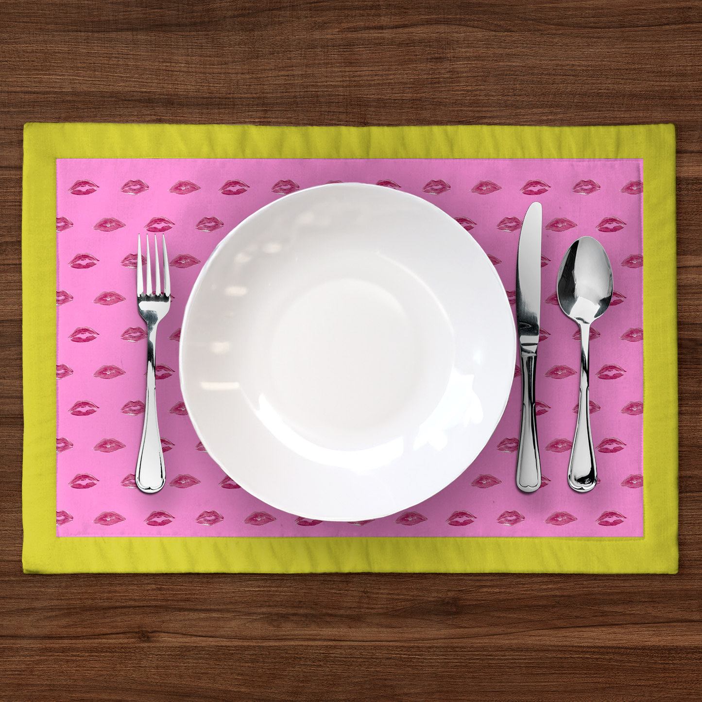 Love Pink Smooch with Laughter Yellow Placemat