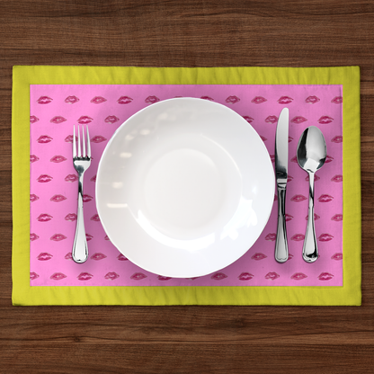 Love Pink Smooch with Laughter Yellow Placemat