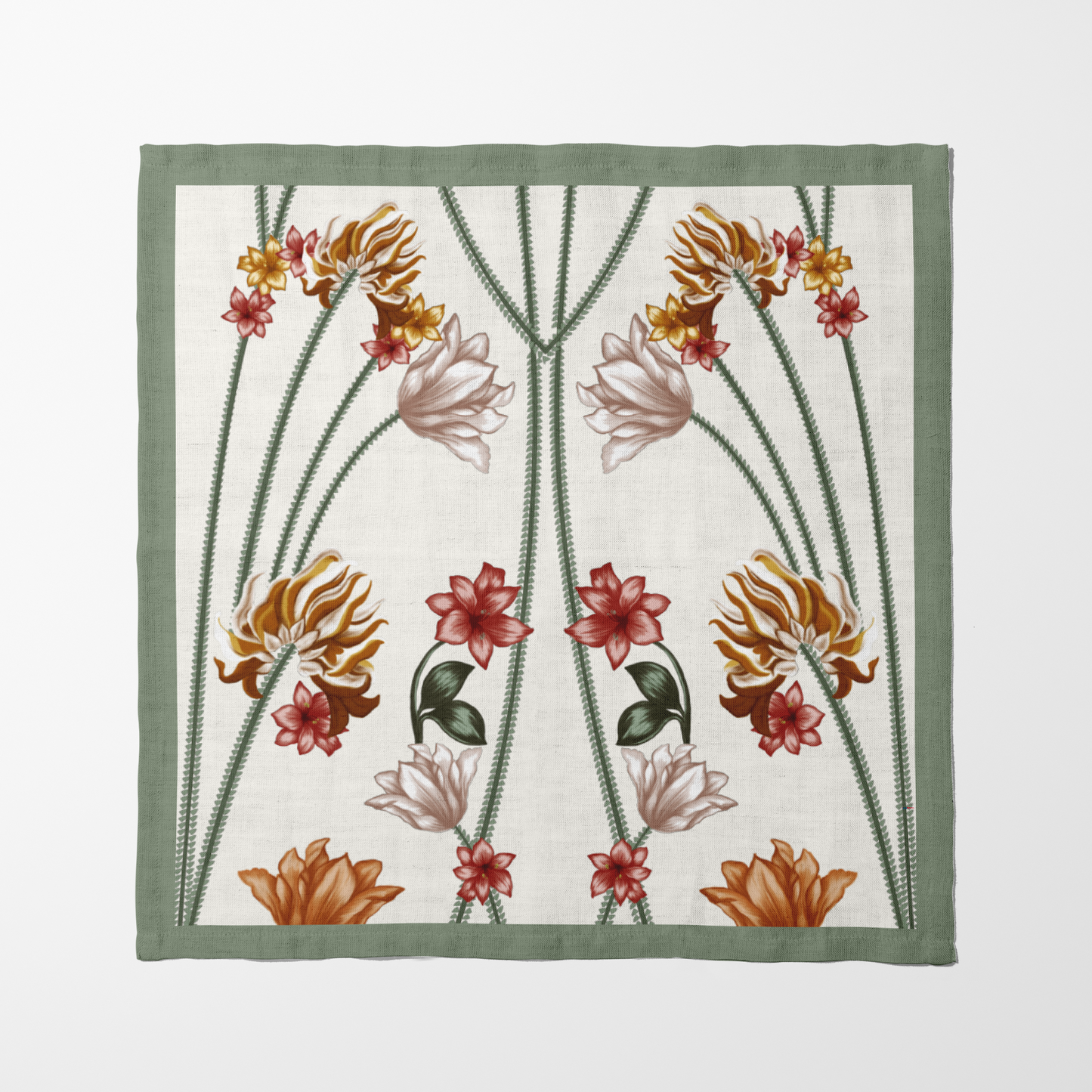 Art Nouveau Floral Napkin - Ecru in Organic Cotton Voile