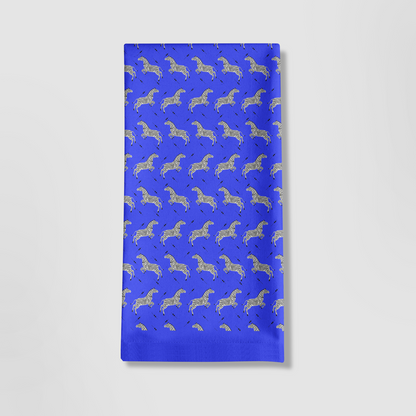 Leaping Zebras Tea Towel in Blue - Mid Cotton Twill