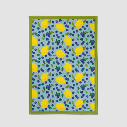 Spring Lemons Tea Towel in Aqua - Mid Cotton Twill