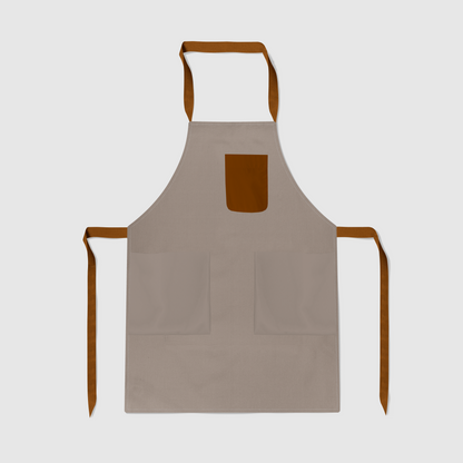 Solid Full Chef Apron in Tan with Brown Pocket in Mid Weight Cotton Twill