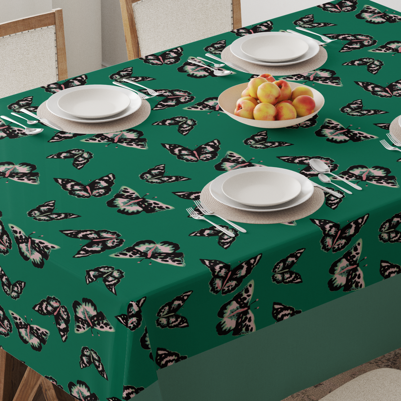 Sweet Green Butterflies Tablecloth - Mid Cotton Twill