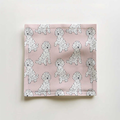 Oy with the Poodles Cocktail Napkin in Pink in Organic Cotton Voile