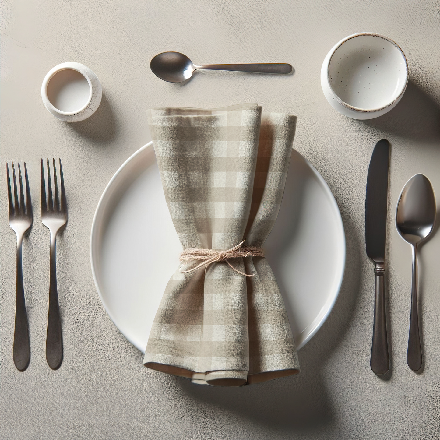 ONE Small Gingham Napkin - Pebble in Organic Cotton Voile