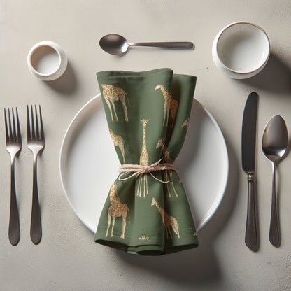 Napkin - Giraffe in Dark Moss