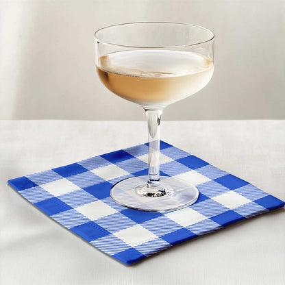 Blue Gingham Cocktail Napkin in Organic Cotton Voile