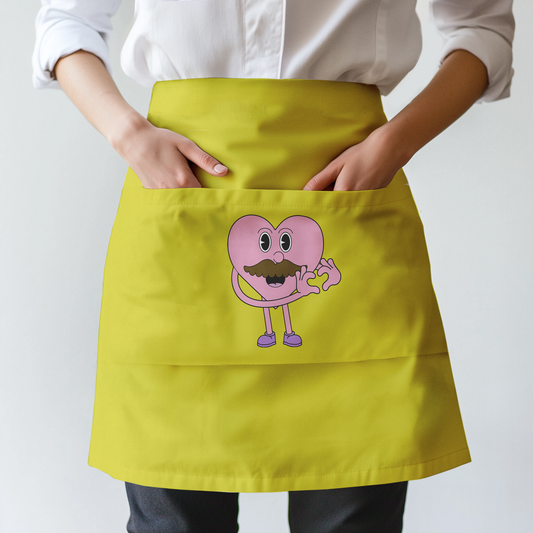 Mustache Heart with Laughter Yellow Half Apron