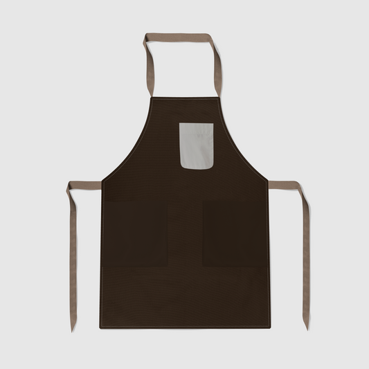 Solid Full Chef Apron in Dark Brown with Bone Pocket