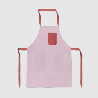 Solid Full Chef Apron in Blush with Red Pocket