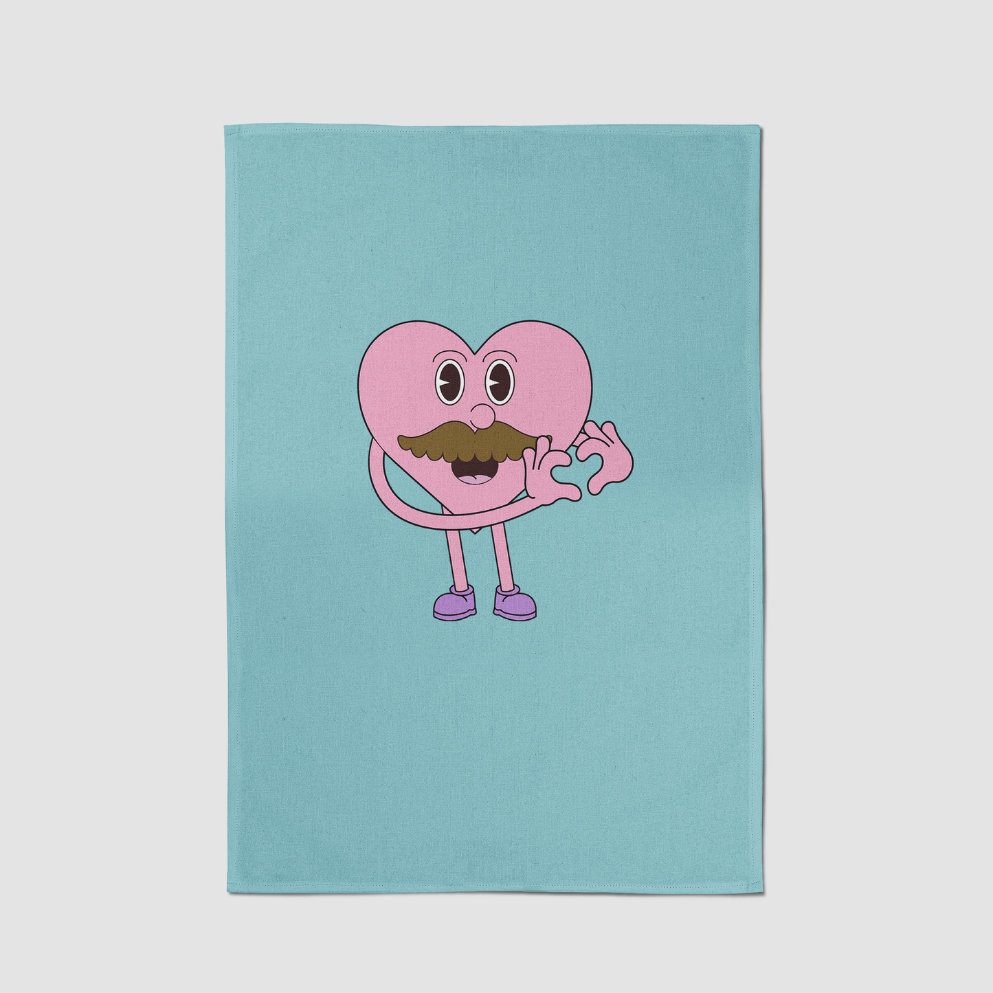 Mustache Heart with Aqua Tea Towel