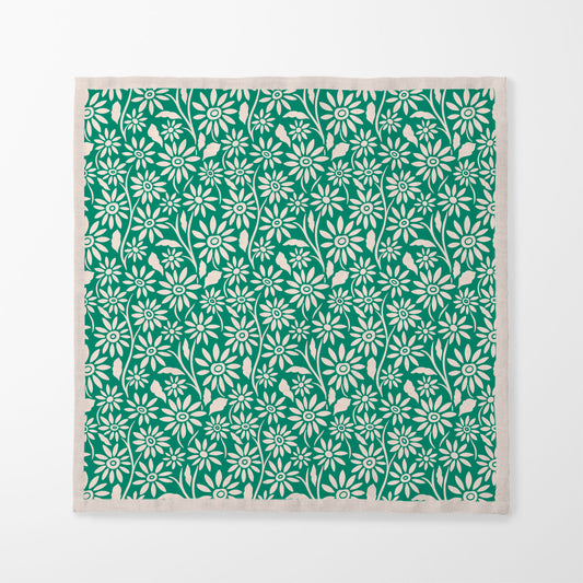Blanket of Flowers Napkin in Green in Organic Cotton Voile