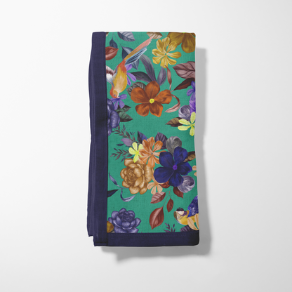 Tropical Spring Napkin in Teal in Organic Cotton Voile