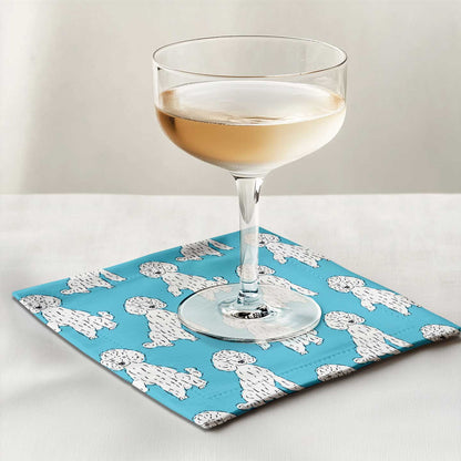 Oy with the Poodles Cocktail Napkin in Aqua in Organic Cotton Voile