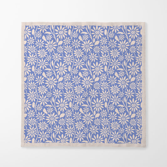 Blanket of Flowers Napkin in Blue in Organic Cotton Voile