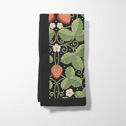 Arts & Crafts Strawberries on Black Napkin in Lightweight Linen