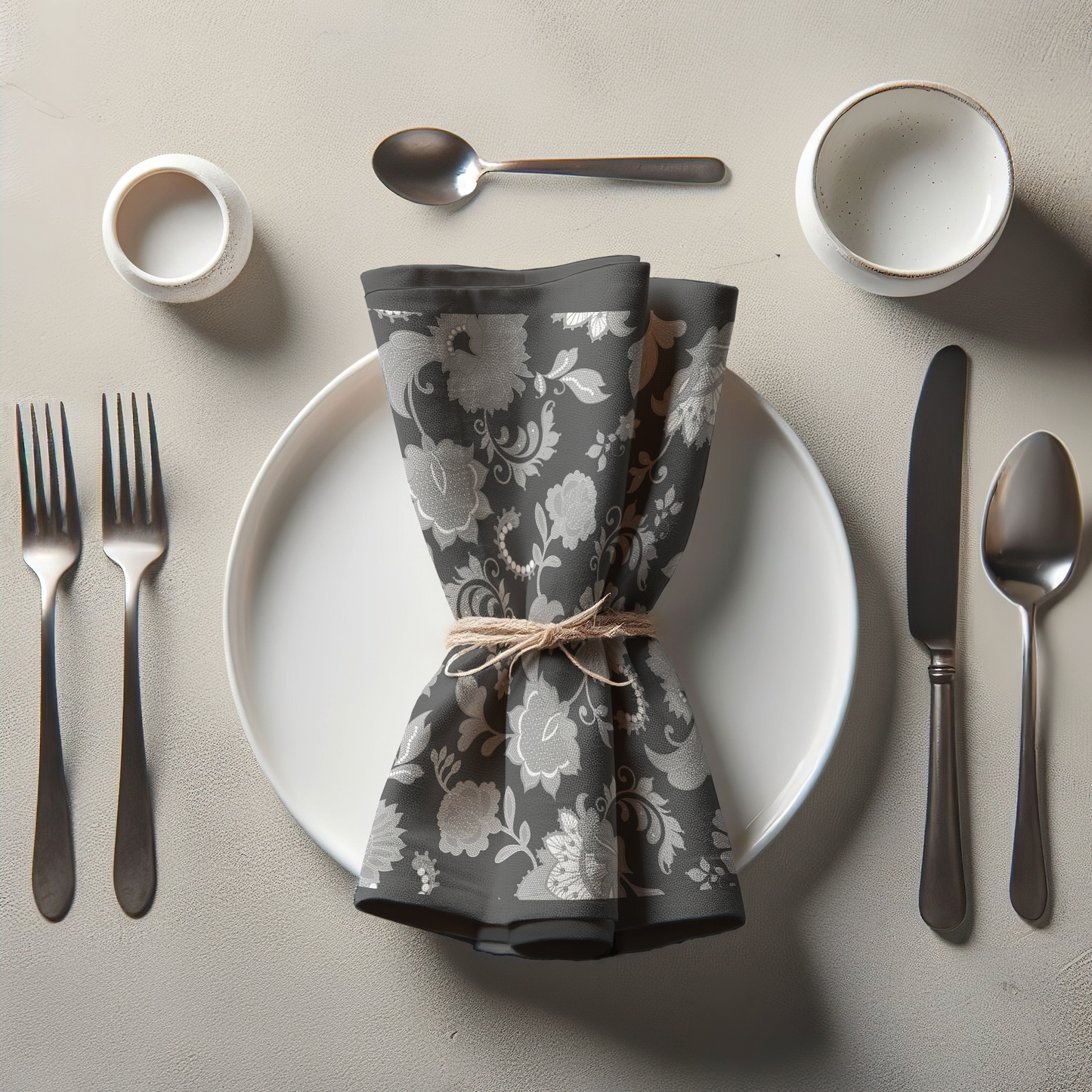 Grey Legacy Lace Napkin in Organic Cotton Voile