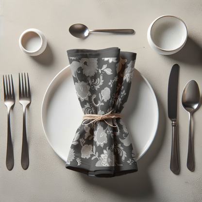 Grey Legacy Lace Napkin in Organic Cotton Voile