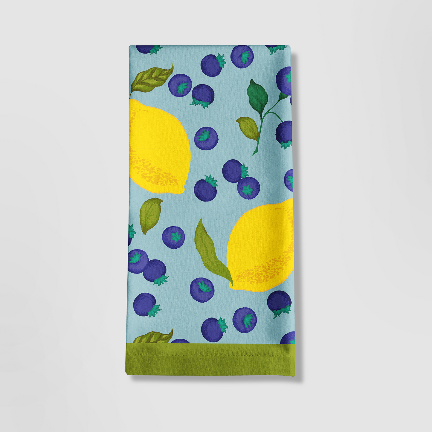 Spring Lemons Tea Towel in Aqua - Mid Cotton Twill