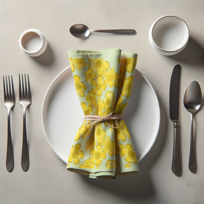 Canary Floral Napkin in Sage - Lightweight Linen