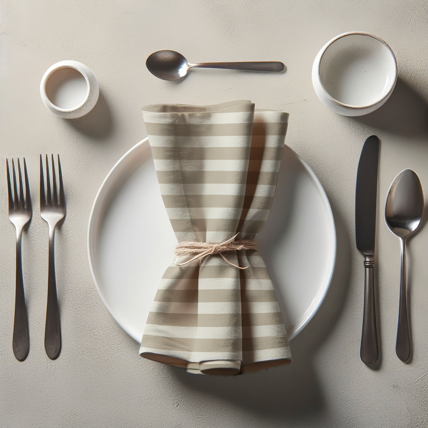 ONE Medium Stripes Napkin - Pebble in Organic Cotton Voile