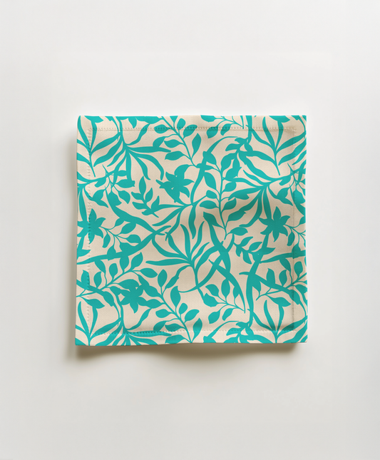 Figi Floral Cocktail Napkin in Turquoise - Lightweight Linen - 45%