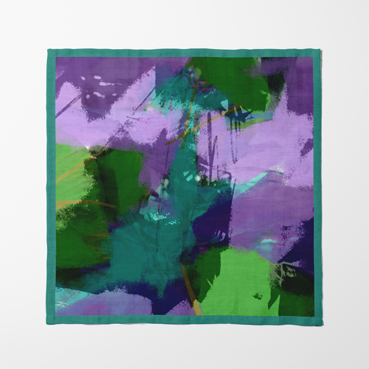 Floral Purple Green Napkin in Lightweight Linen