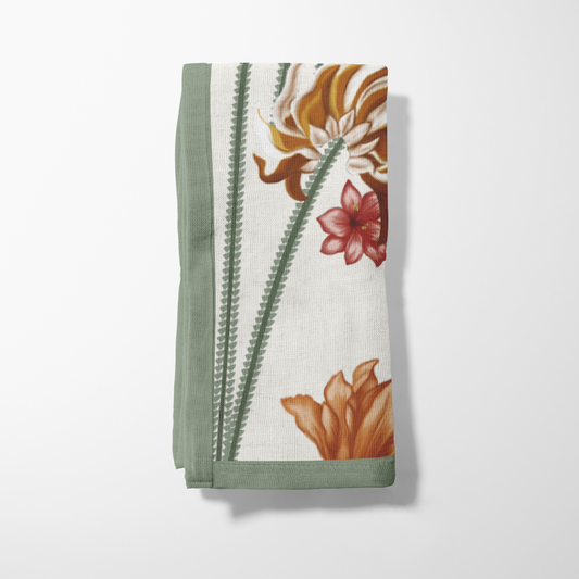 Art Nouveau Floral Napkin - Ecru in Lightweight Linen