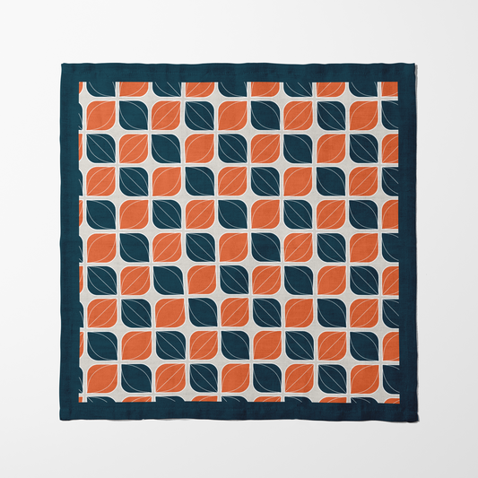 Retro Bloom Napkin in Navy in Lightweight Linen