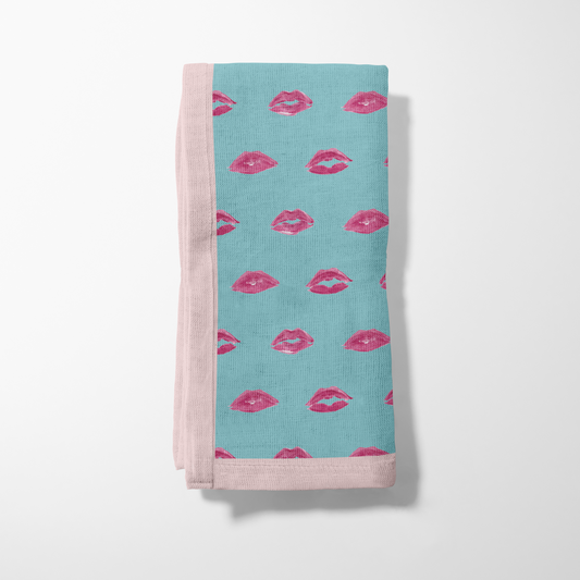 Aqua Smooch Napkin with Valentine Pink Border