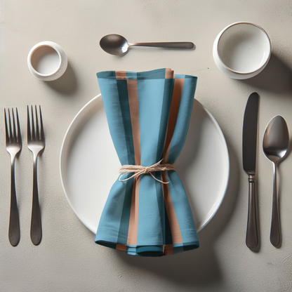 Candy Stripes Blue Napkin in Lightweight Linen