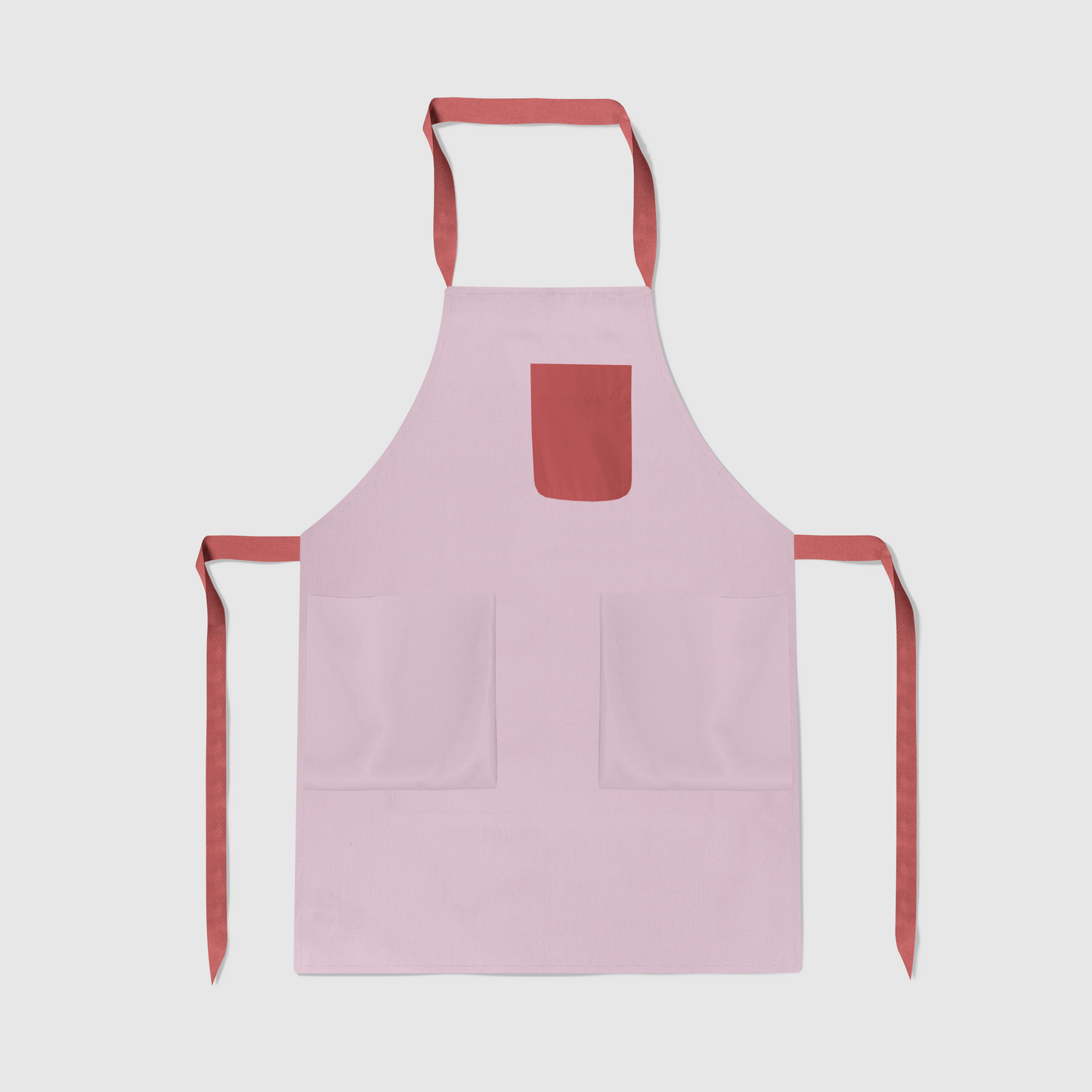 Solid Full Chef Apron in Blush with Red Pocket - Organic Cotton Canvas Mid-Weight