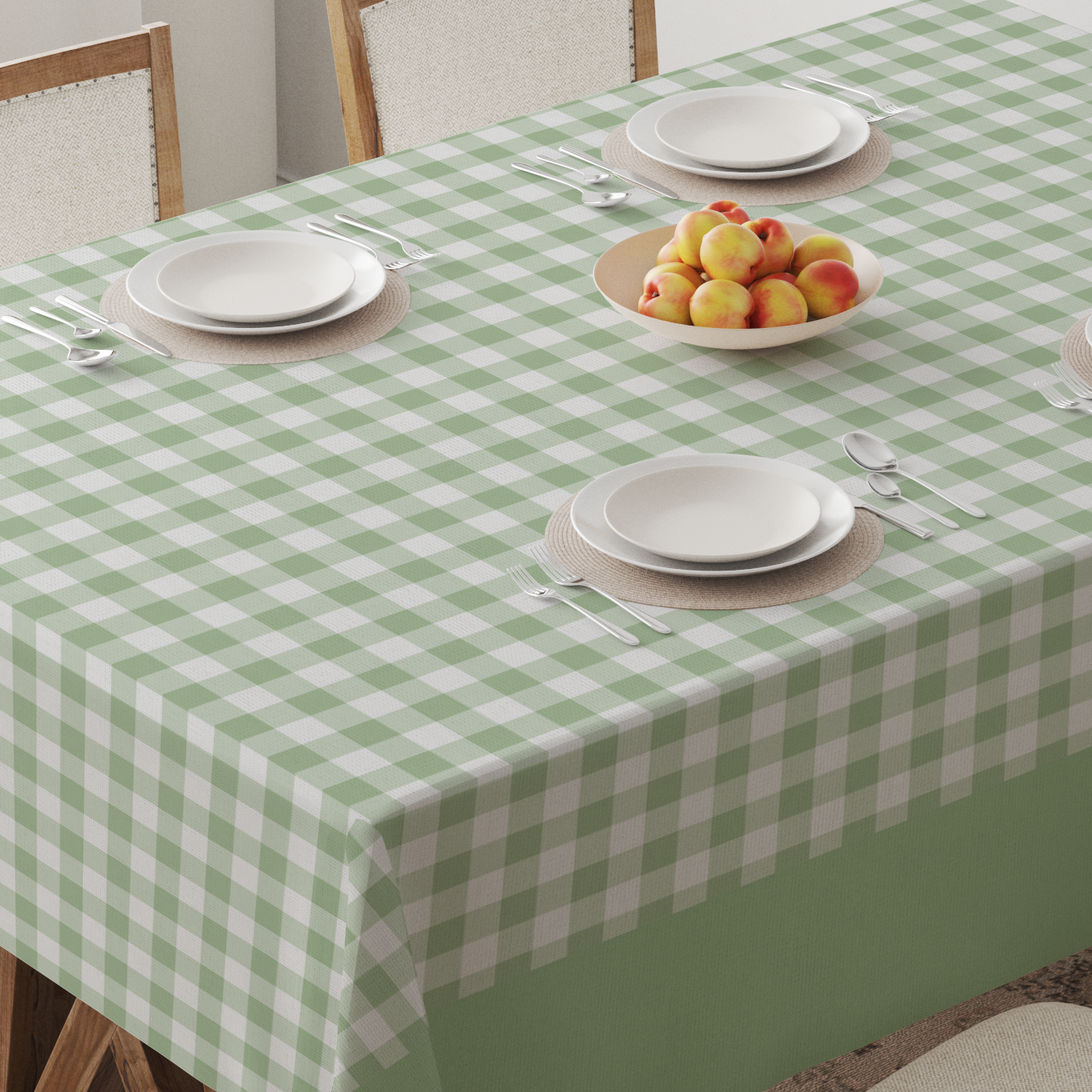 Mini Gingham Tablecloth in Pastel Green - Mid Cotton Twill