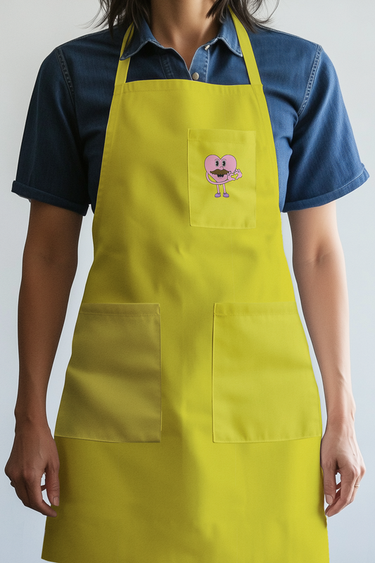 Mustache Heart with Laughter Yellow Apron