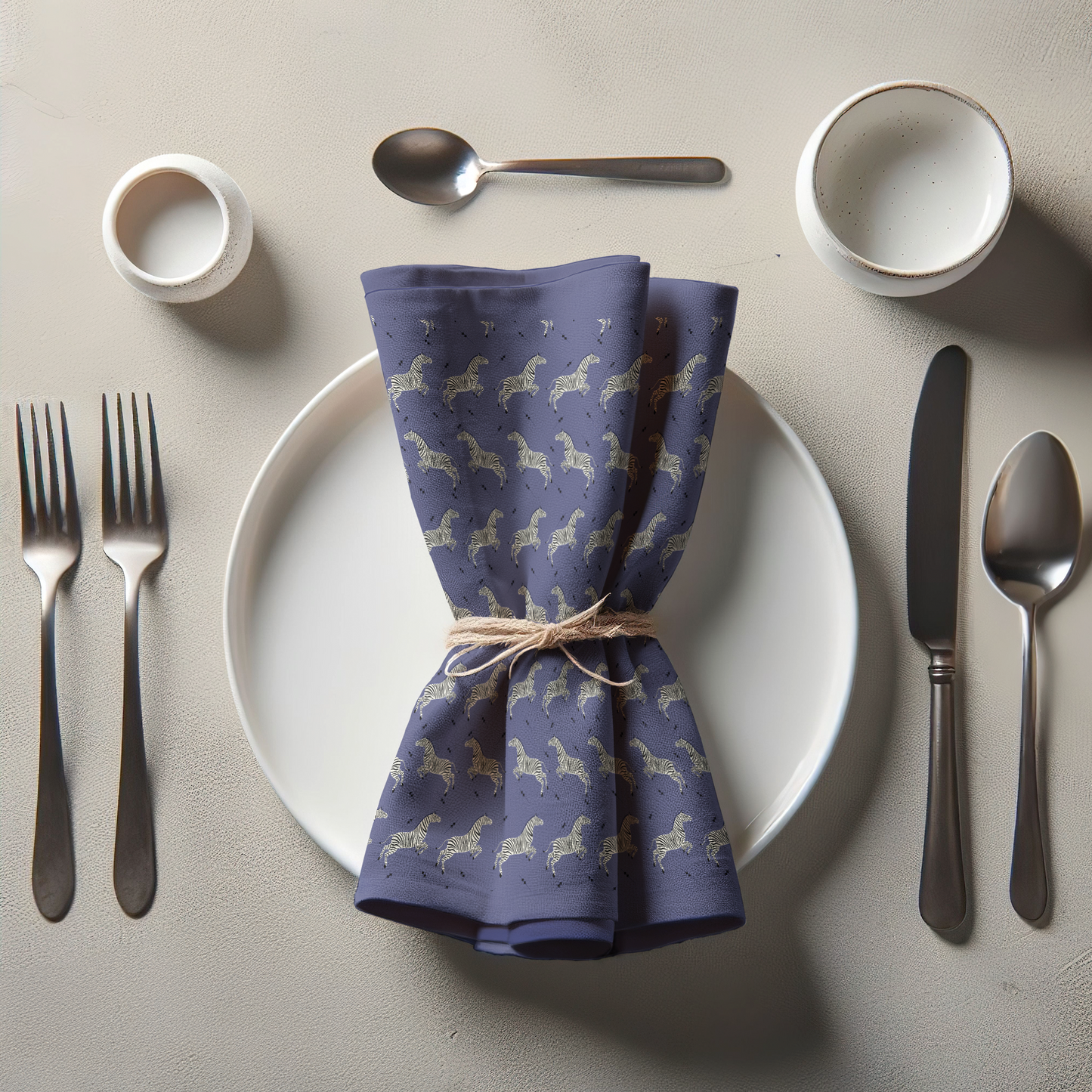 Leaping Zebras Napkin in Midnight in Lightweight Linen