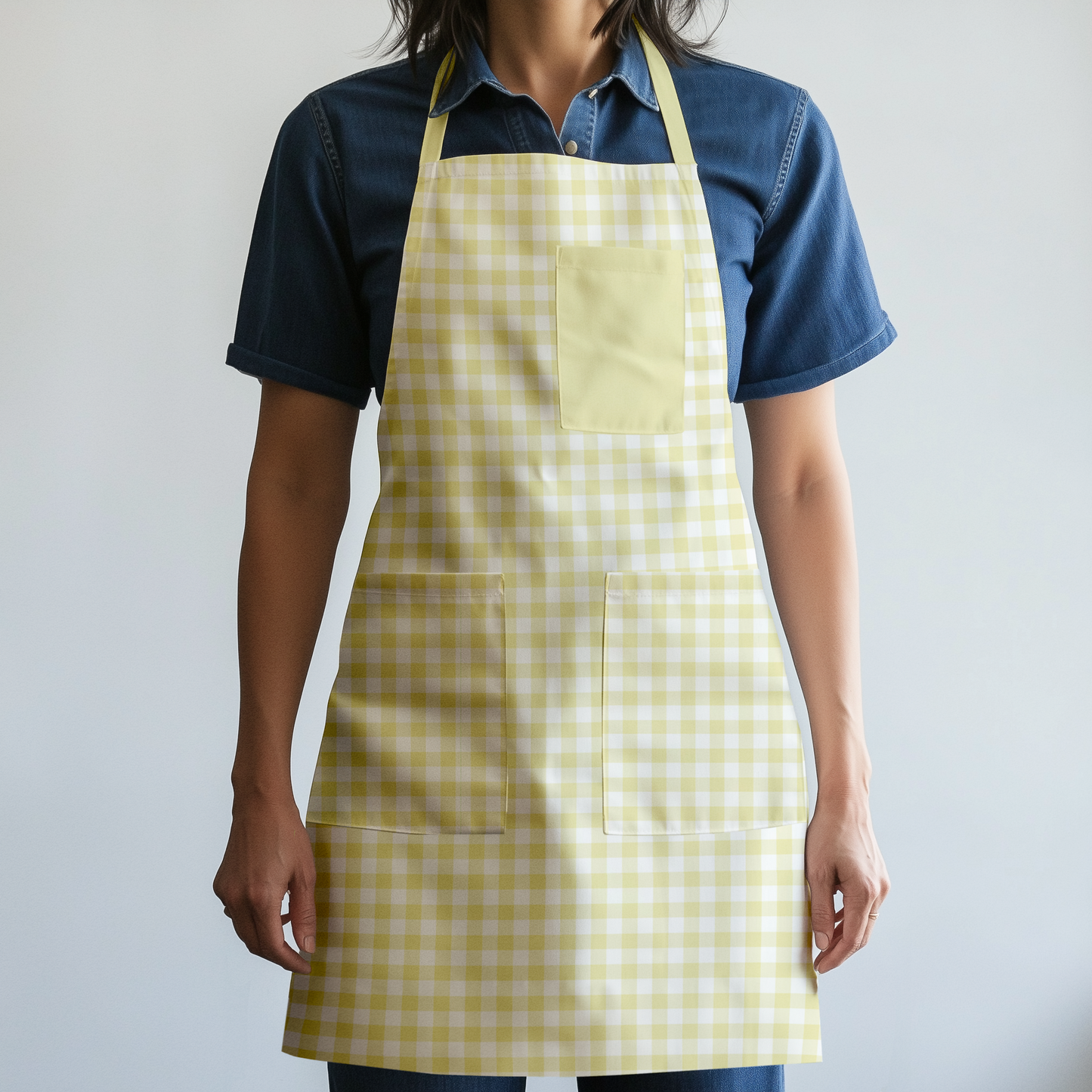 Mini Gingham Full Chef Apron in Pastel Yellow