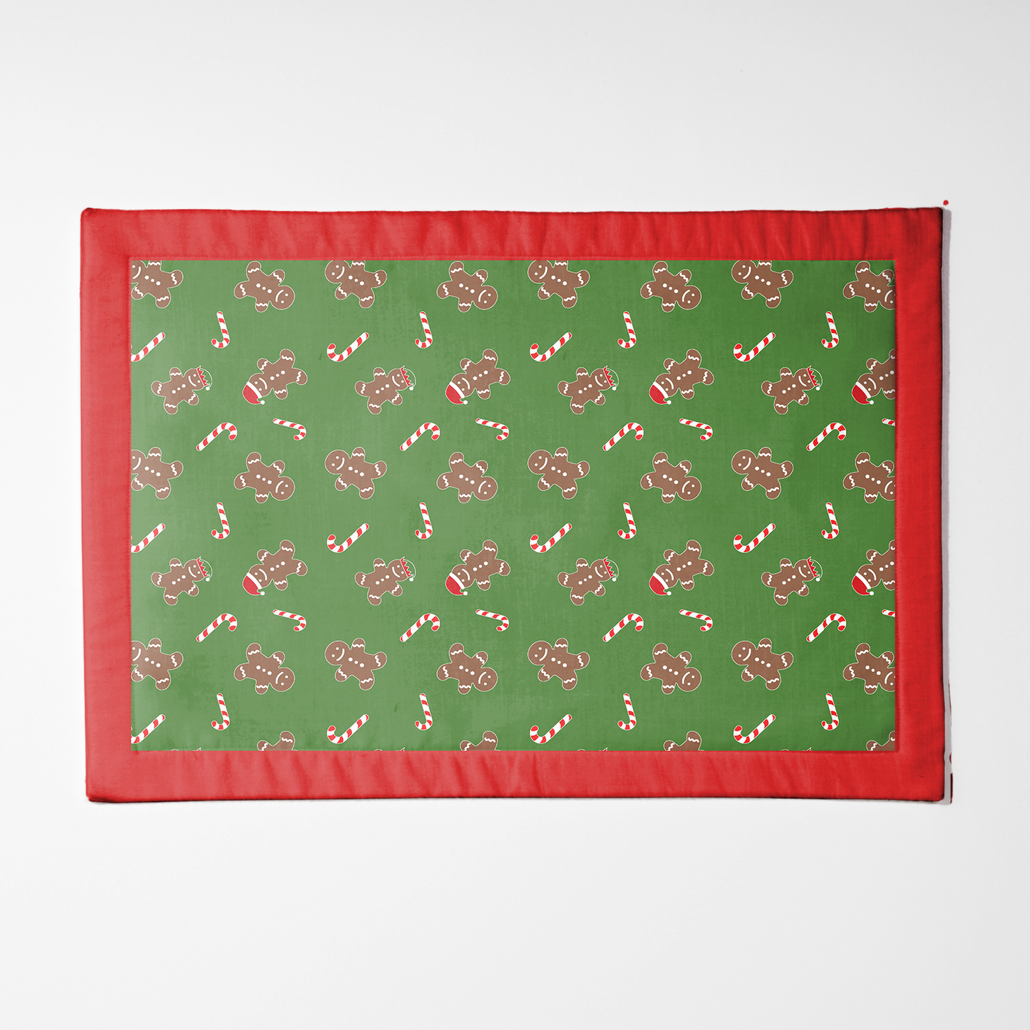 Gingerbread Dudes Placemat in Light Green with Light Red Border