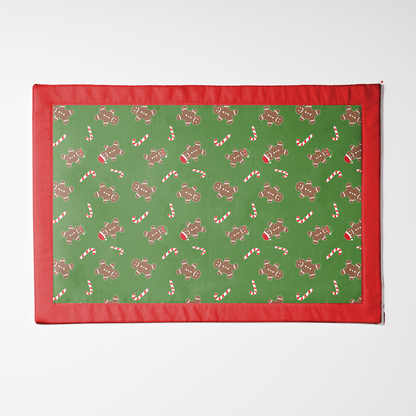 Gingerbread Dudes Placemat in Light Green with Light Red Border