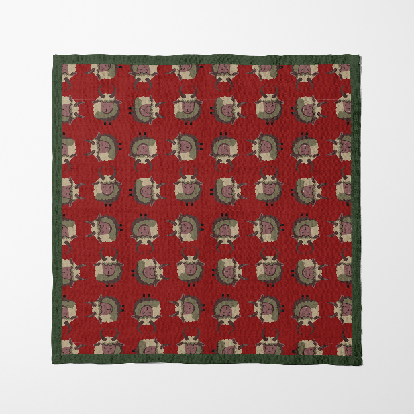 Krampus Napkin in Dark Red with Dark Green Border